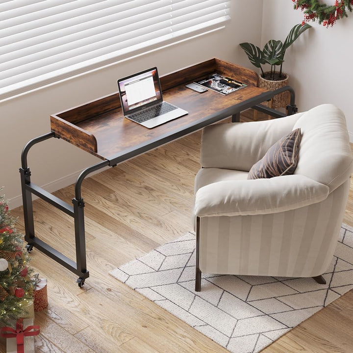 LINGMI Betttisch mit Rollen, Betttisch mit Rollen, höhenverstellbar, Laptop-Tisch, Queen-Size-Bett,