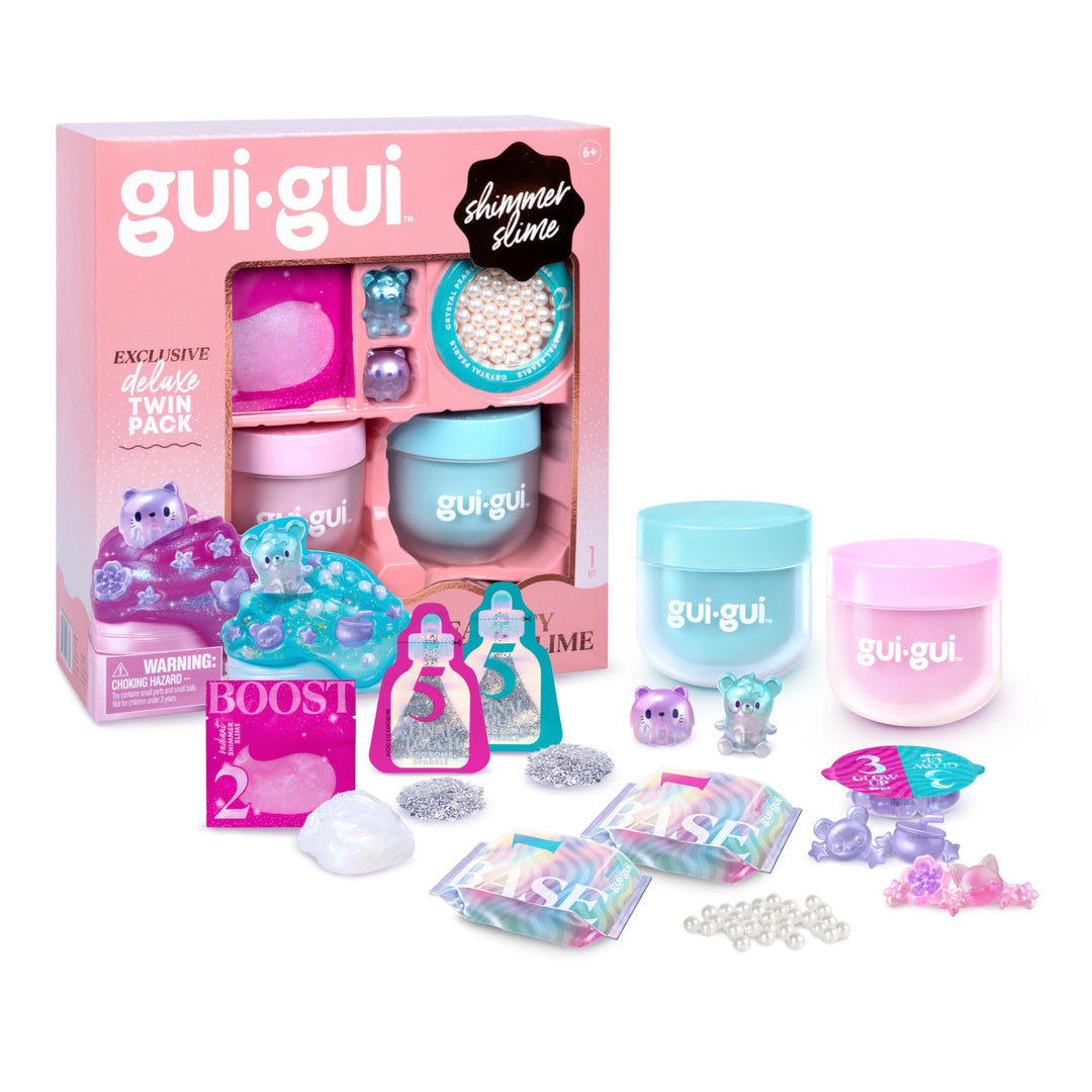 Exklusives Deluxe-Duo-Set mit Gui Gui-Schimmer, mit 2 schillernden Schleimen, Perlen-Booster und 2 T
