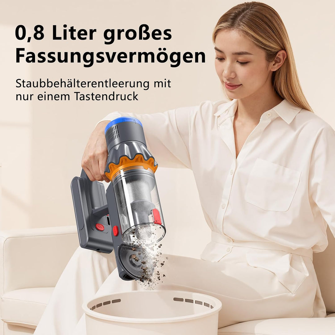 Akku Staubsauger, 58000Pa Staubsauger Kabellos, Akkustaubsauger mit Display &amp; LED, Anti-Tangle-Bürst