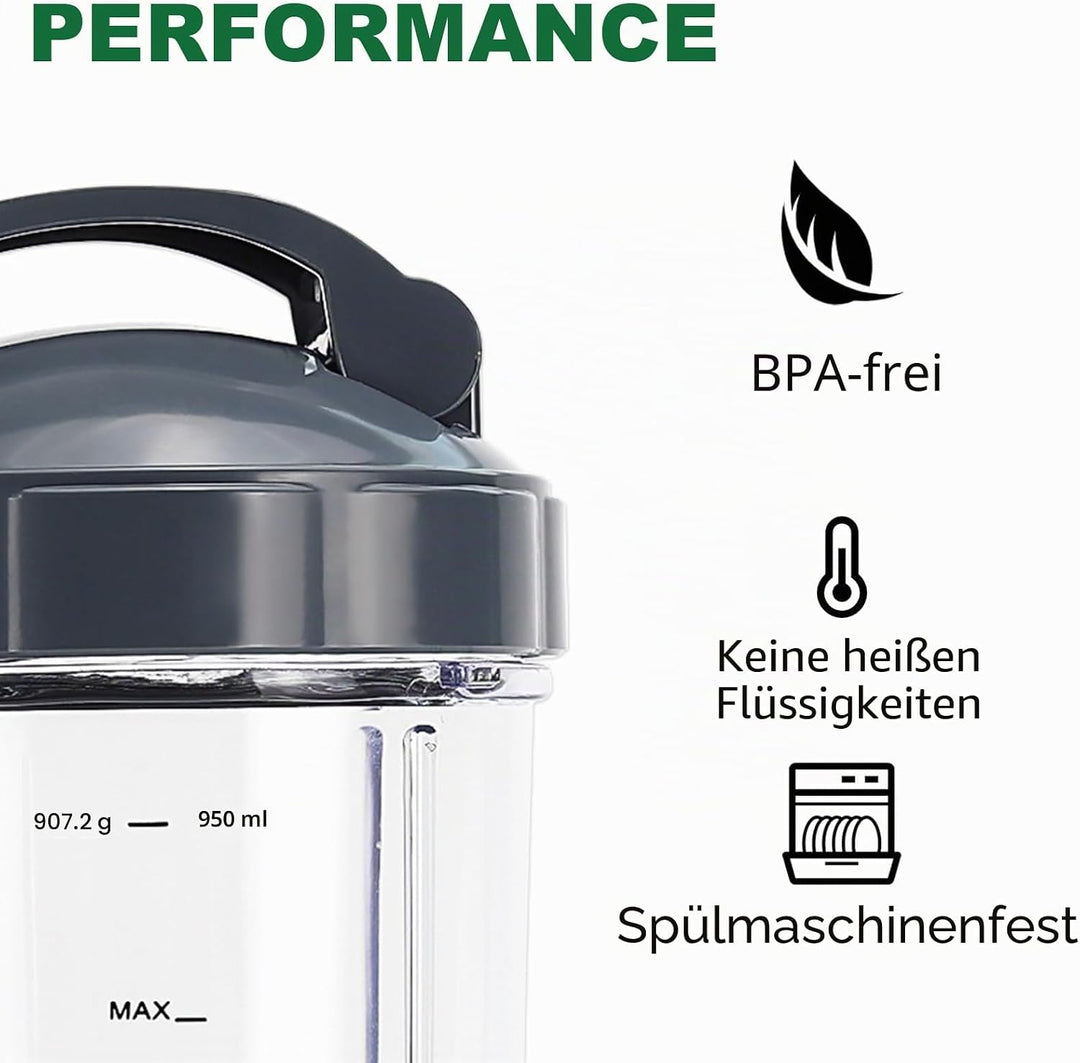 5 Stück Mixer-Ersatzteile Extraktorklinge und 900 ml Becher für NutriBullet 600 W und 900 W Serie, i