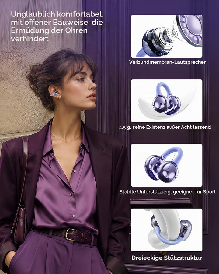 Kabellos Bluetooth Kopfhörer Open Ear 4.5g Leichte Clip On Kopfhörer mit Ohrclip Bluetooth 5.4 Ear C