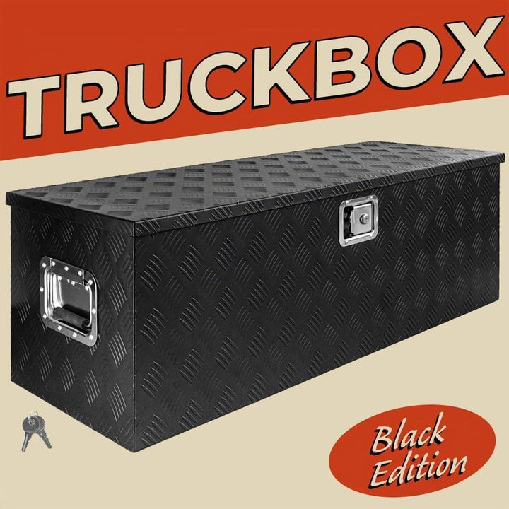 Trucky Deichselbox Schwarz Werkzeugkasten Truckbox Alu Box Anhänger Kiste mit Deckel Abschliessbar A