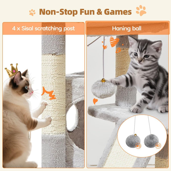 Taoqimiao Kratzbaum, 98cm katzenbaum Stabil KatzenKratzbaum Cat Tree mit Katzenhaus, Korb, 4 Kratzsä