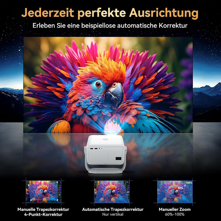 Beamer 4k 【Kompatibel mit Netflix/360° Drehbar】,Smart Beamer mit Autofokus/6D Trapezkorrektur,1080P