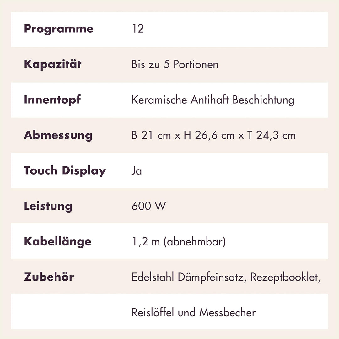 REISHUNGER Sumi Digitaler Reiskocher – 3 L – Schwarz, Schwarz