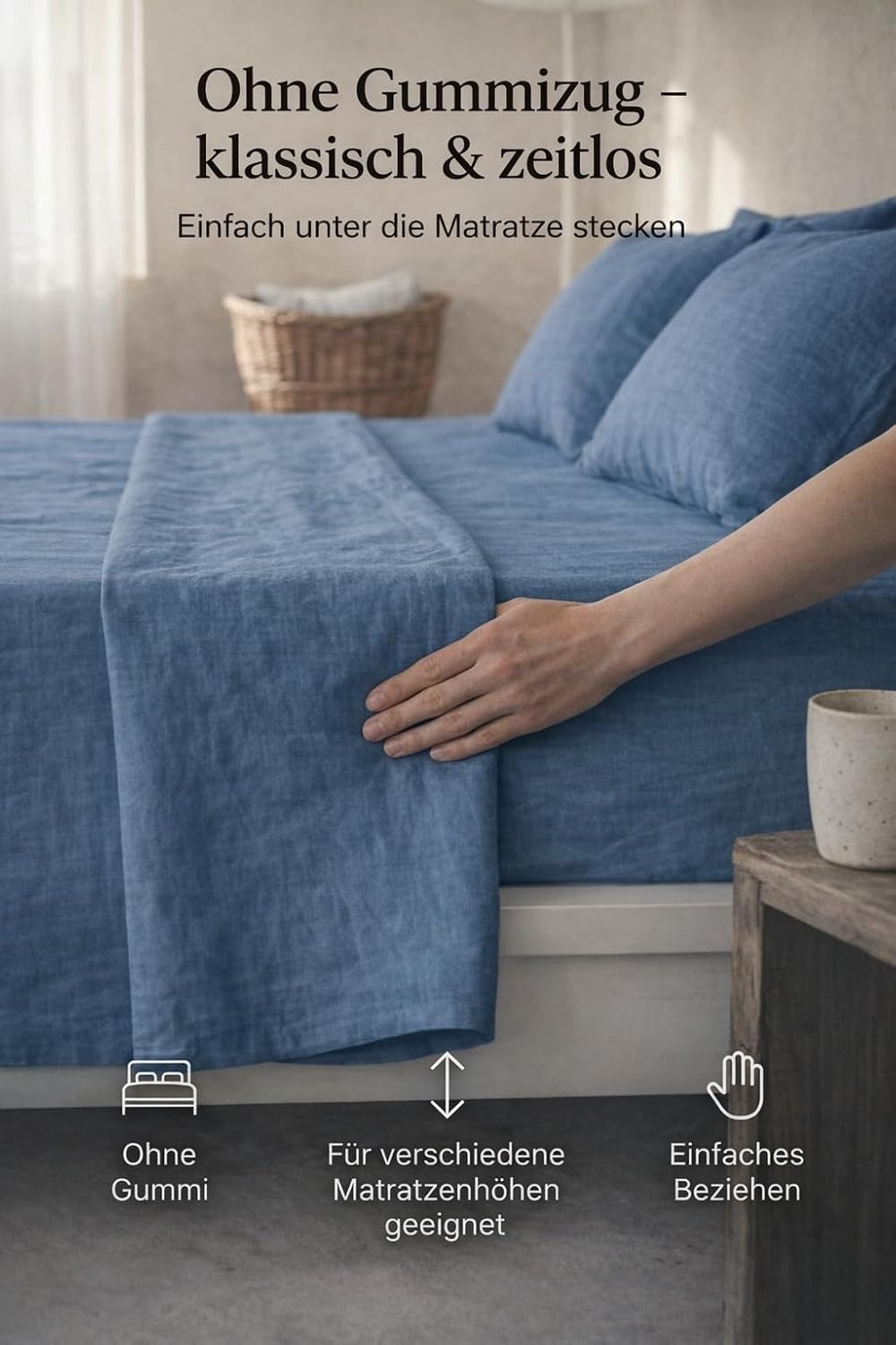 Ger3as Leinen Bettlaken ohne Gummi 100% Stonewashed Natürlich Leinen Laken Überwurf Leinen Gewaschen