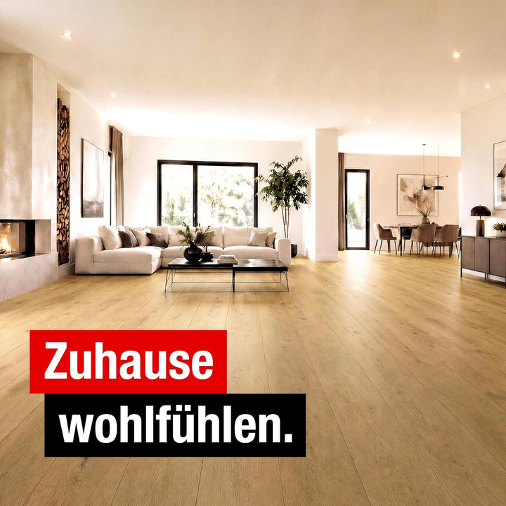 Premium Klick-Laminat-Boden, 2,54 m², inkl. kostenlose Trittschalldämmung &amp; Fussleisten, Stärke 8 mm