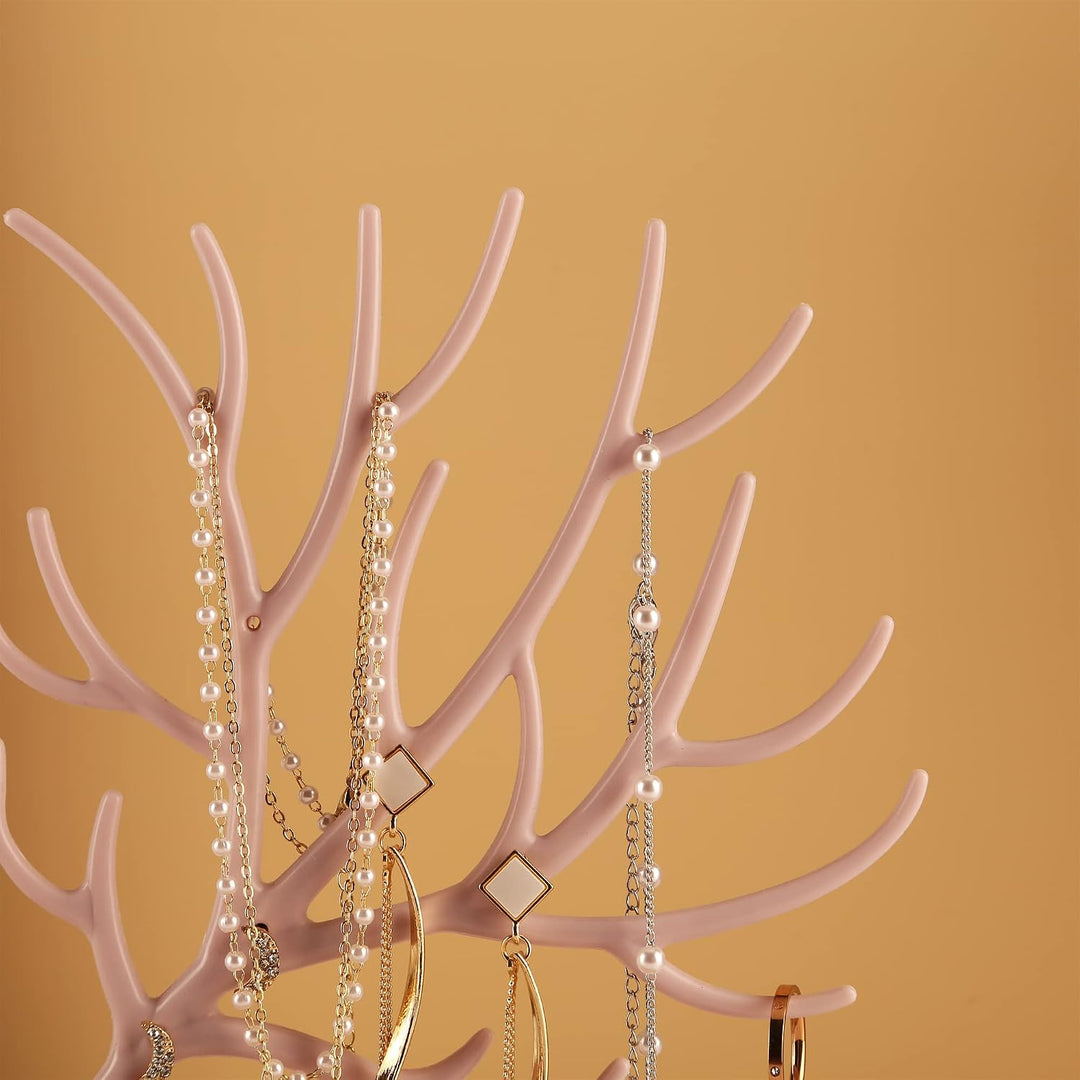 MORE&amp;LESS Rotes Kunstleder Roter Kristall Griff Hirsch Ornament Display Rack Ring Ohrringe Halskette