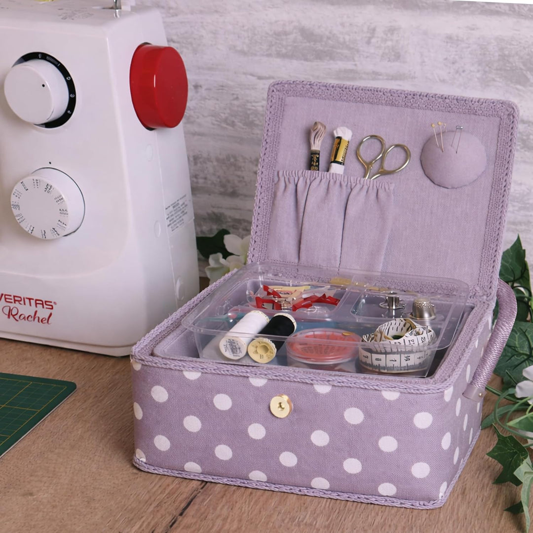 Hobby Gift Nähkästchen Klein mit Griff - Nähkorb aus Baumwolle mit Fächern für Nähzubehör &amp; Werkzeug
