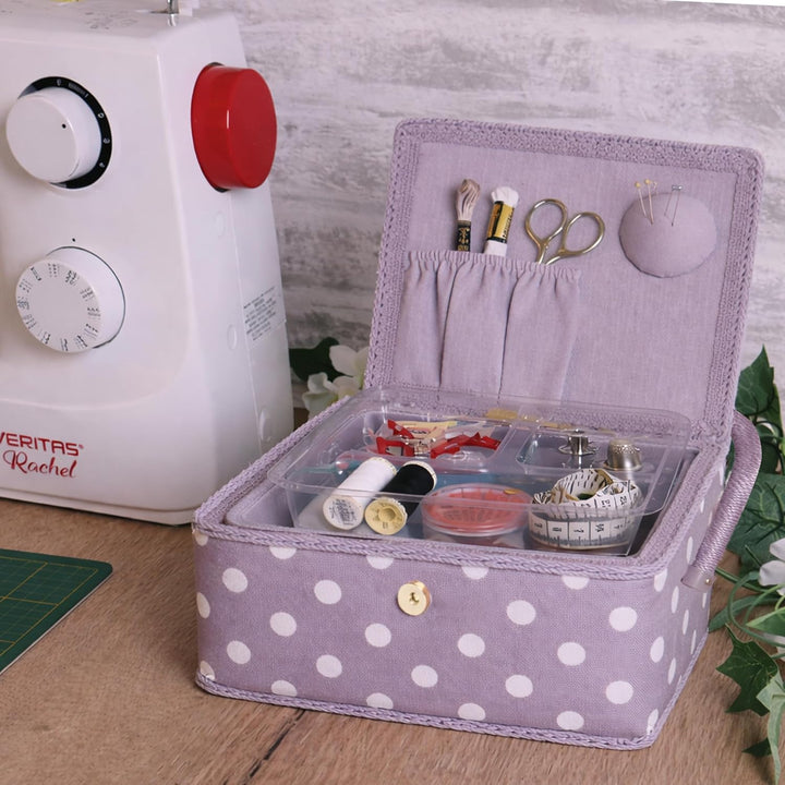 Hobby Gift Nähkästchen Klein mit Griff - Nähkorb aus Baumwolle mit Fächern für Nähzubehör &amp; Werkzeug