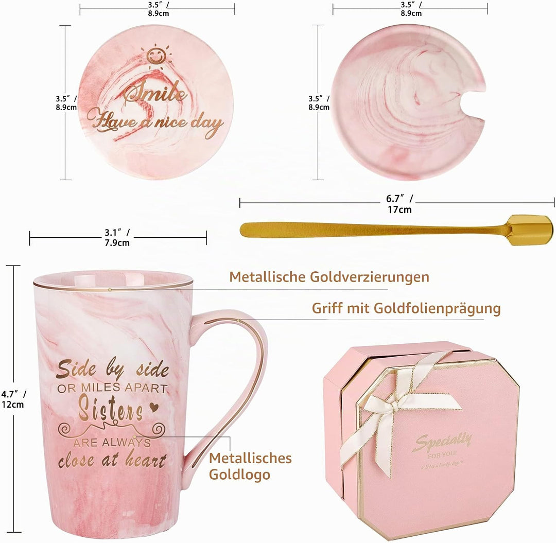 Schwestern Becher Schwester Geburtstag Geschenke Kaffeebecher Set - Side by Side oder Miles Apart Si
