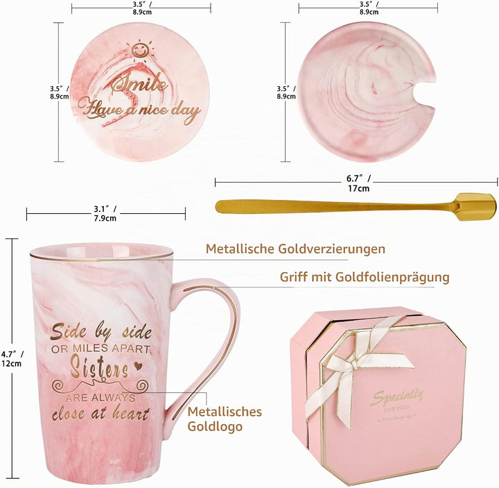 Schwestern Becher Schwester Geburtstag Geschenke Kaffeebecher Set - Side by Side oder Miles Apart Si
