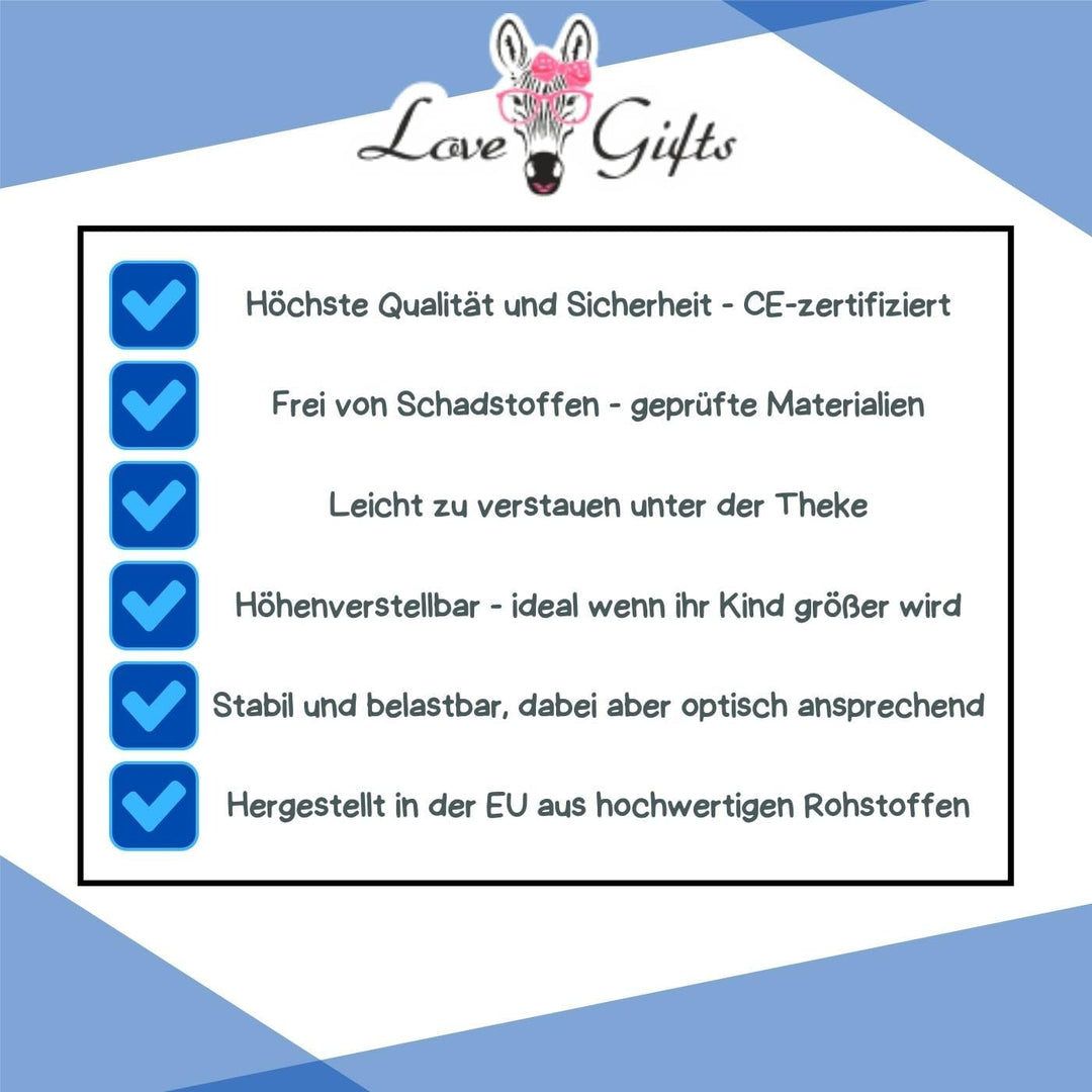 Love Gifts® Lernturm für Kinder mit Kippschutz und höhenverstellbar | Learning Tower mit sicheren Ka