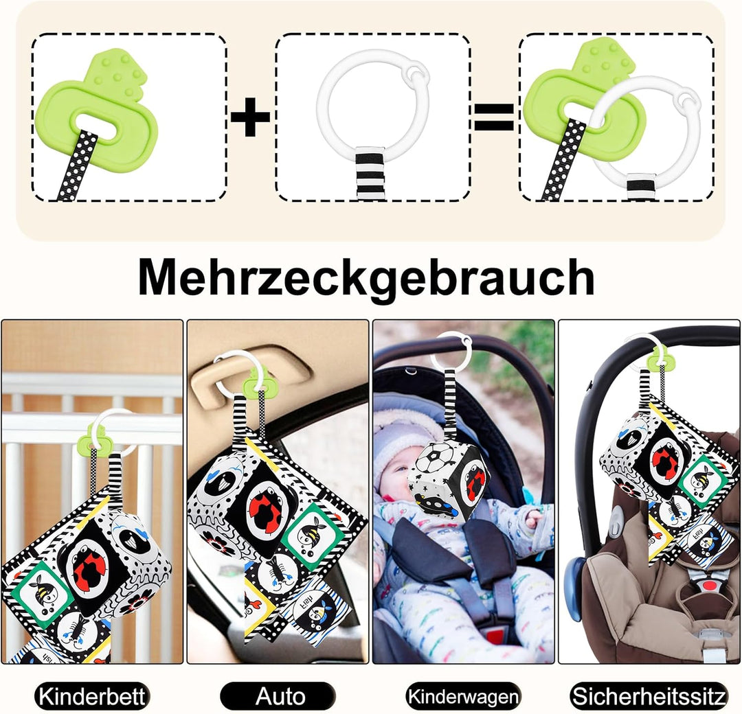 Schwarz Weiss Kontrastbuch mit Kontrastkarten, Baby Sensorik Kontrast Spielzeug 0-12 Monate Baby Ges