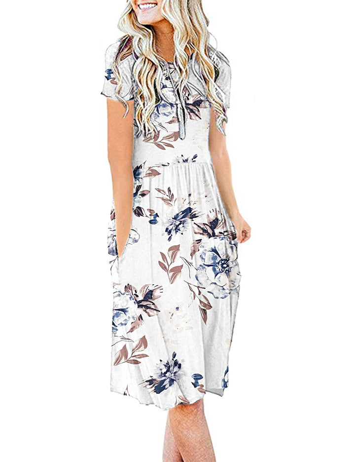 AUSELILY Damen Kleider Sommer Sommerkleider Knielang Kurzarm Empire Freizeitkleid Schicke Shirtkleid
