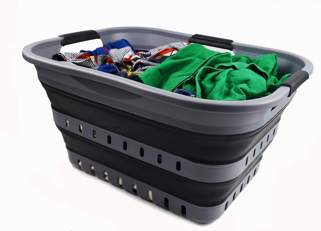 SAMMART 30L Collapsible 3 Handled Plastic Wäschekorb - Faltbarer Pop-Up-Vorratsbehälter/Organizer -