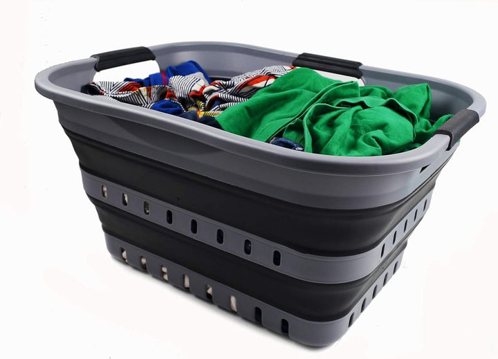 SAMMART 30L Collapsible 3 Handled Plastic Wäschekorb - Faltbarer Pop-Up-Vorratsbehälter/Organizer -