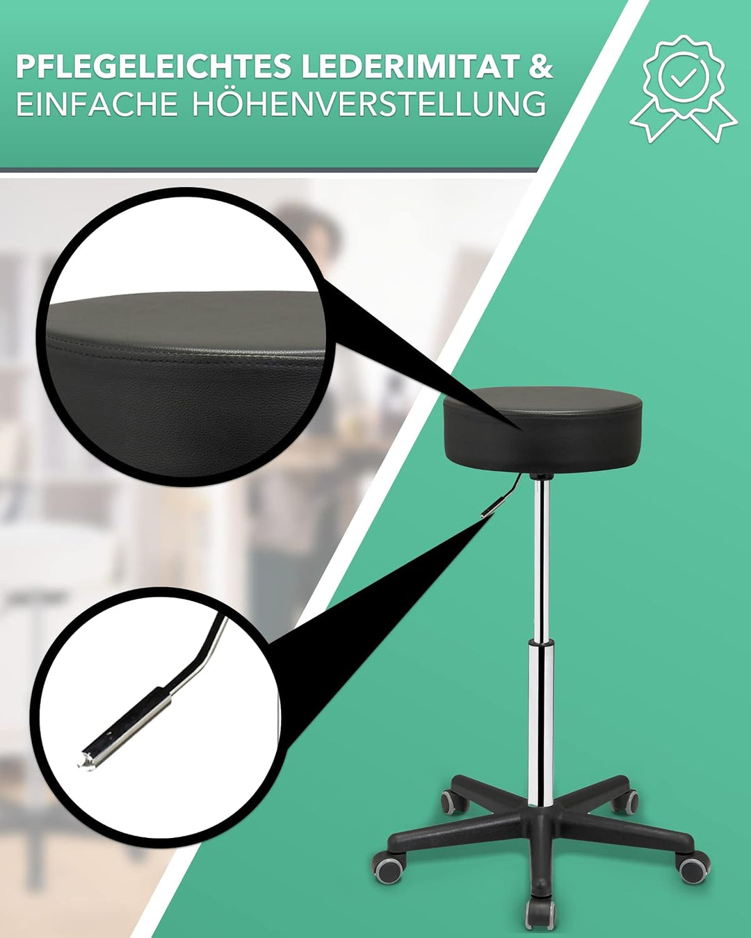 Profi Rollhocker Squash 35 - ca. 66-88 cm Höhe - extra hoher Drehhocker - Stehhilfe - robuster Praxi