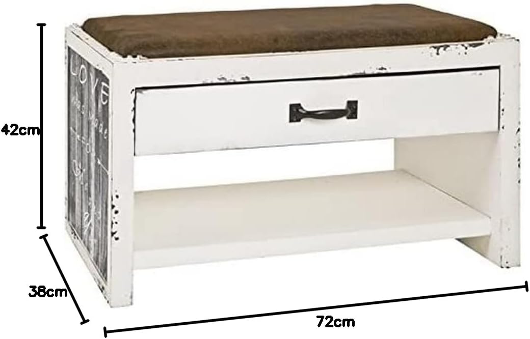HAKU Möbel Schuhbank, MDF, Motiv-vintage, B 72 x T 38 x H 42 cm 72 x 38 x 42 Motiv-vintage, 72 x 38