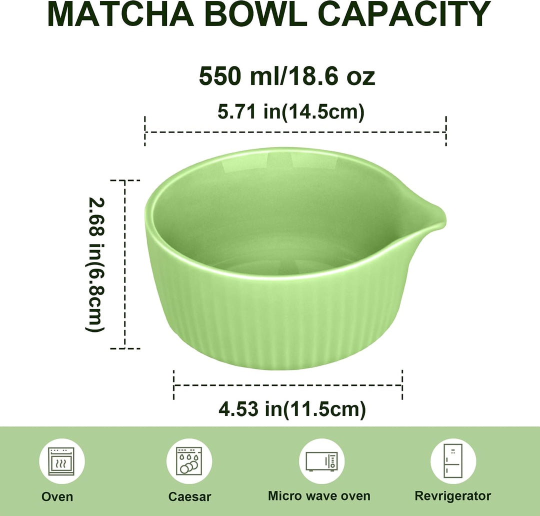 Matcha Set 7 Teilig mit Matcha Schale 500 ml, Matcha Besen, Besenhalter, Matcha Sieb, Bambuslöffel u