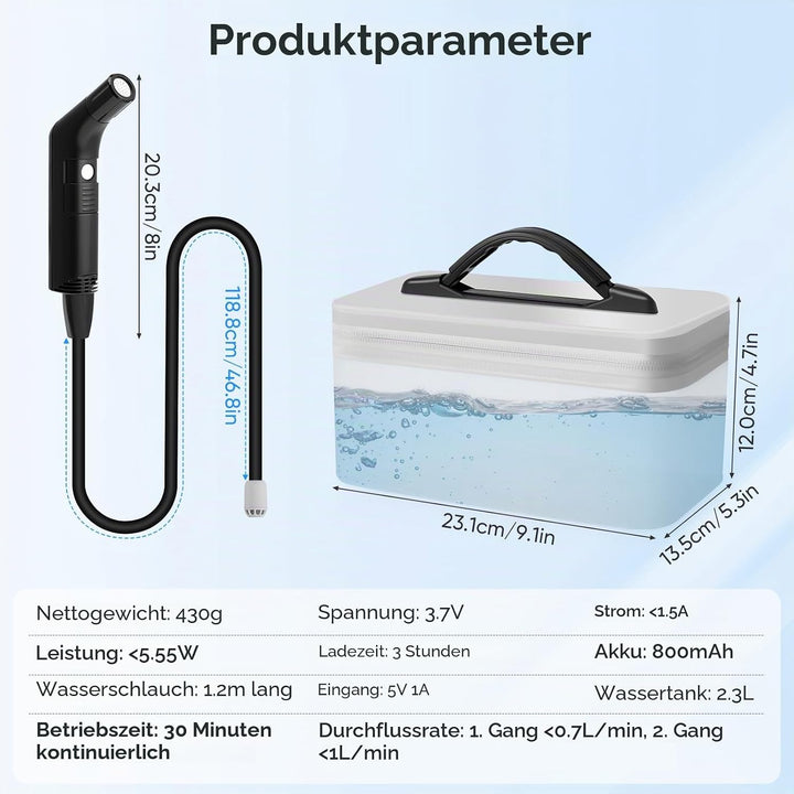 Elektrisches Reise Bidet 2.3L, Electric Bidet Mobiles Portable Bidet mit 1.2M Schlauch, Tragbar für