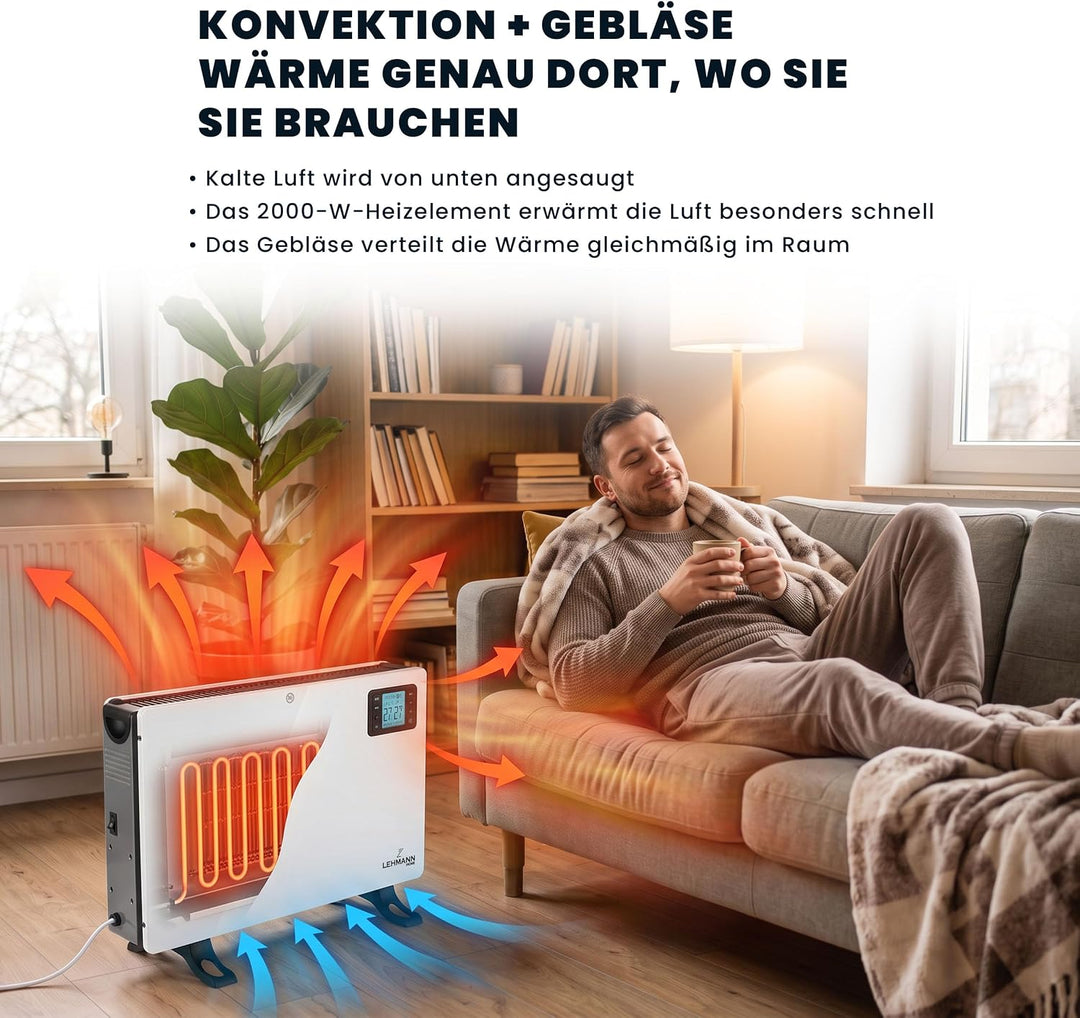 LEHMANN LHOHC-2013C Konvektor Heizung Heizkörper 2000 W | Elektroheizung mit 3 Heizstufen 750/1250 /