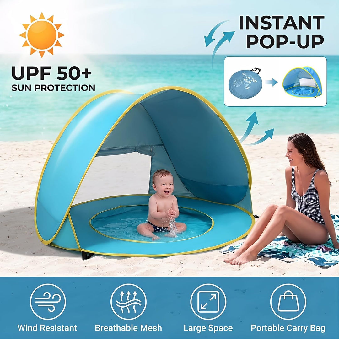 Strandmuschel Baby - Pop Up Strandmuschel UV Schutz 50+ - Strandzelt Baby mit Pool - Strandzelt Baby
