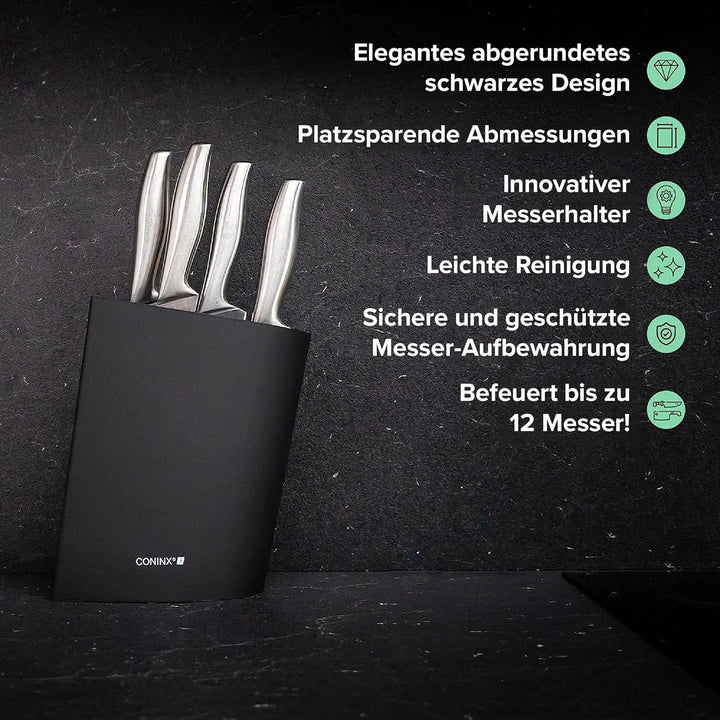 Coninx Messerblock ohne Messer Schwarz - Moderner Messerblock mit flexiblen Lamellen - Universal Mes