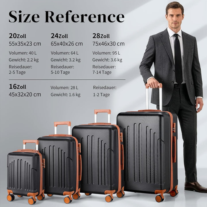 LALAHO Kofferset 4 teilig Hartschale, Reisekoffer mit Rollen Gross, Koffer Set 4 Stück aus ABS, Hand