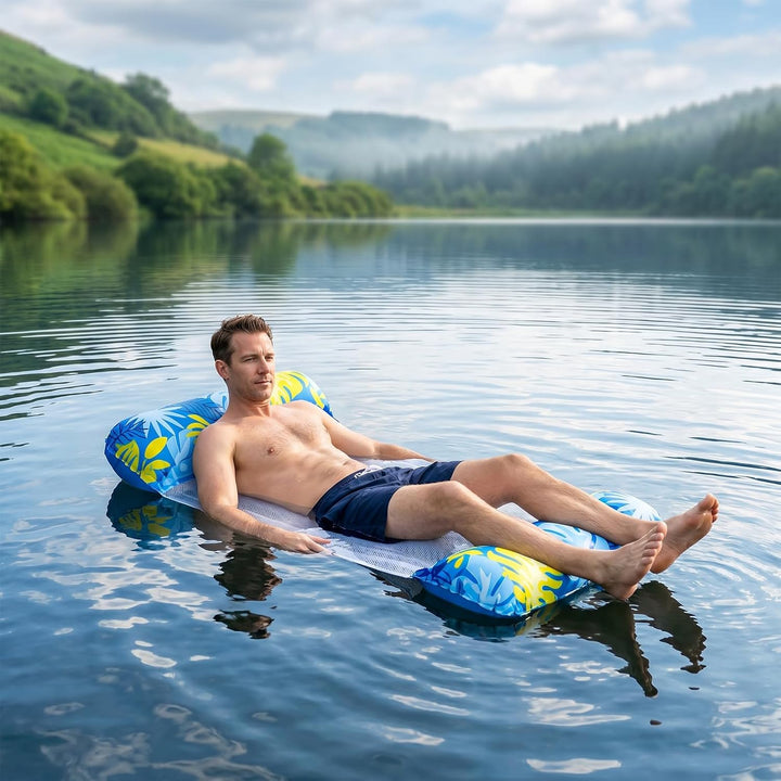 2 Stück Luftmatratze Pool, Aufblasbare Wasserhängematte, Schwimmbett, Hängematte Wasser mit Netz und