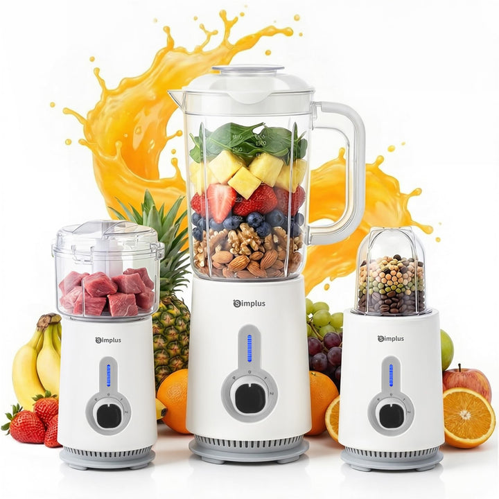 SIMPLUS 3-in-1 Standmixer &amp; Smoothie Maker mit 1,25L Mixbecher, 500ml Fleischwolf &amp; 300ml Mahlbecher