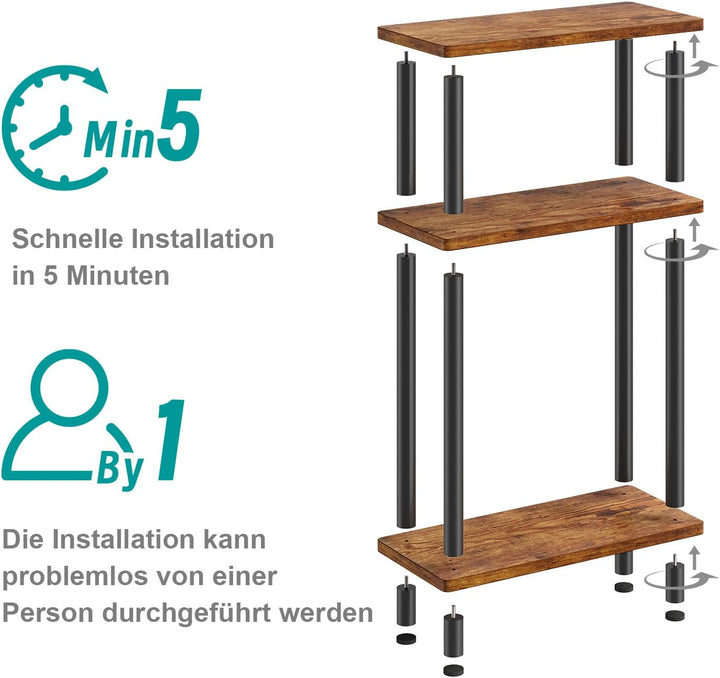 YOUDENOVA Beistelltisch Holz, Beistelltisch Schmal, 40x18x61.5 cm, 3 Tier Kleiner Tisch Für Wohnzimm