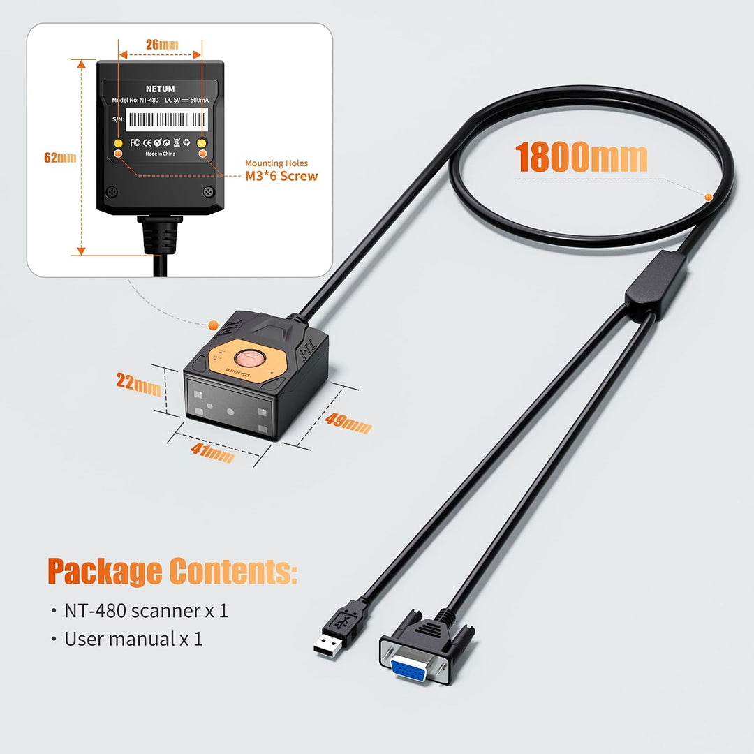 NETUM NT-480(RS232) Embedded Barcode-Leser, Festmontage 2D Scanner für QR &amp; 1D Codes, Freisprech-omn