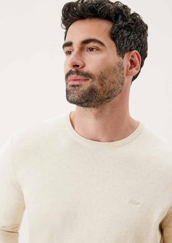 s.Oliver Herren 2152193 Pullover mit Logo-Stitching M Cremefarben(03w0), M Cremefarben(03w0)
