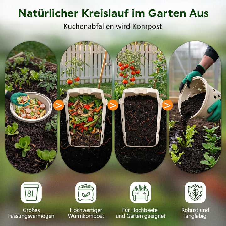 Silavo Wurmkomposter zum Eingraben 8L, Komposter Garten (2er-Pack) Cremeweiss 2er Pack, Cremeweiss 2