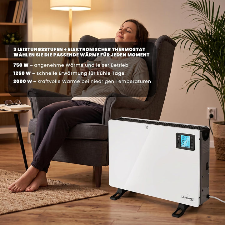 LEHMANN LHOHC-2013C Konvektor Heizung Heizkörper 2000 W | Elektroheizung mit 3 Heizstufen 750/1250 /
