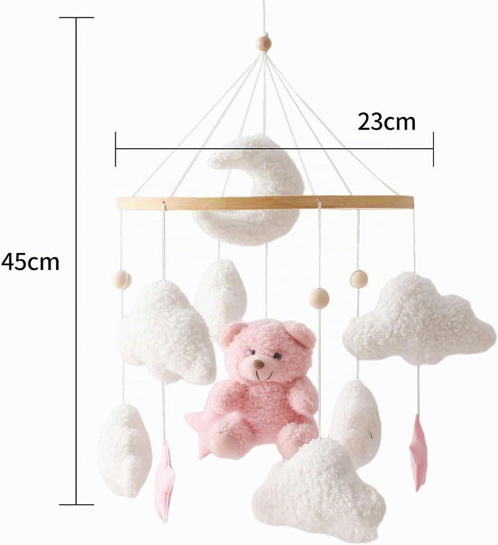 Mobile Baby Windspiele, Babybett Mobile 3D Bär Hase Kaninchen Wolken, Kinderzimmer Hängende Bettgloc