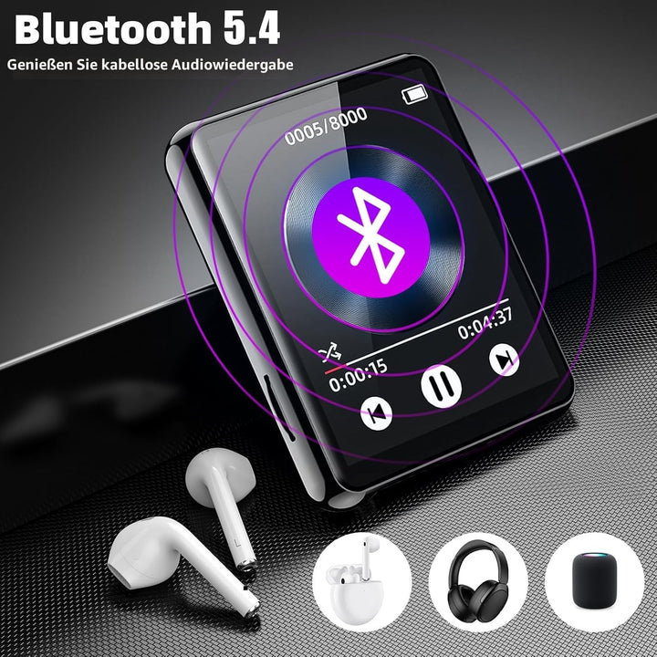 128GB MP3 Player mit Bluetooth, tragbarer digitaler Musikplayer mit Lautsprecher, 2.4" Full Touch Sc