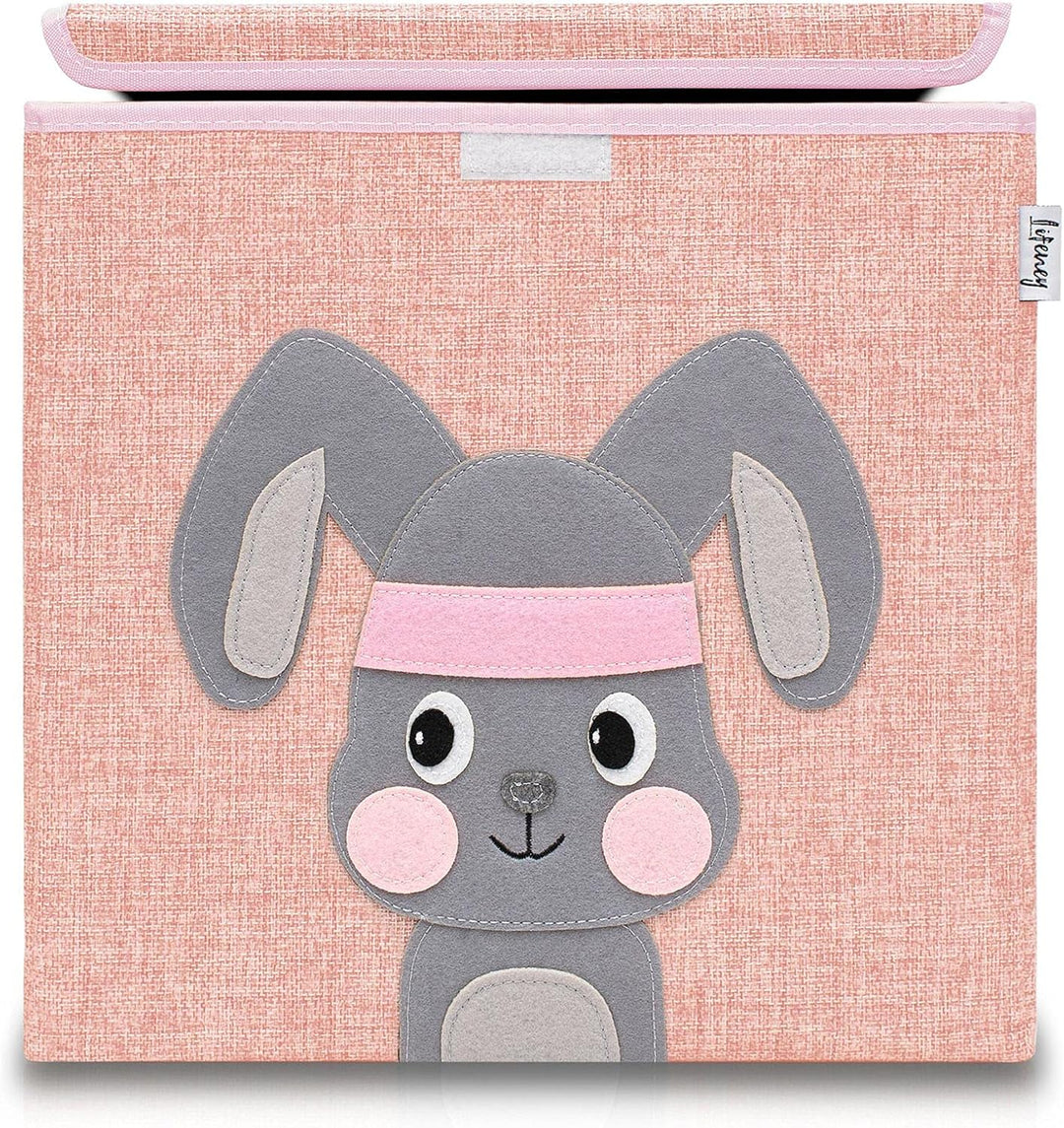 Aufbewahrungsbox mit Deckel im 2er Set Hase und Katze I Doppelpack Spielzeugbox mit Tiermotiv passen