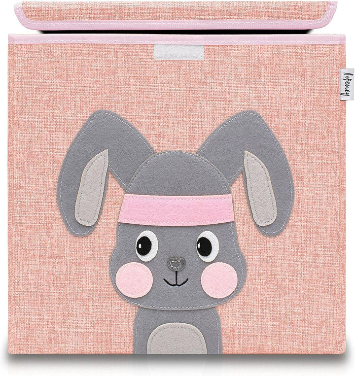 Aufbewahrungsbox mit Deckel im 2er Set Hase und Katze I Doppelpack Spielzeugbox mit Tiermotiv passen