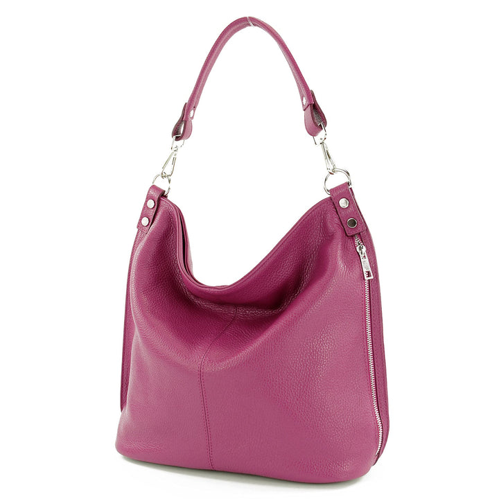 modamoda de - T177 - ital. Damen Schultertasche aus Leder Bordeauxviolett, Bordeauxviolett