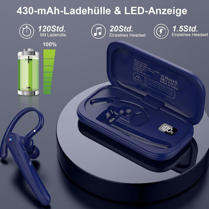 Bluetooth Headset V5.4 Wireless Freisprech Telefon mit CVC 8.0 und ENC Dual Mikrofon, Bluetooth Ohrh