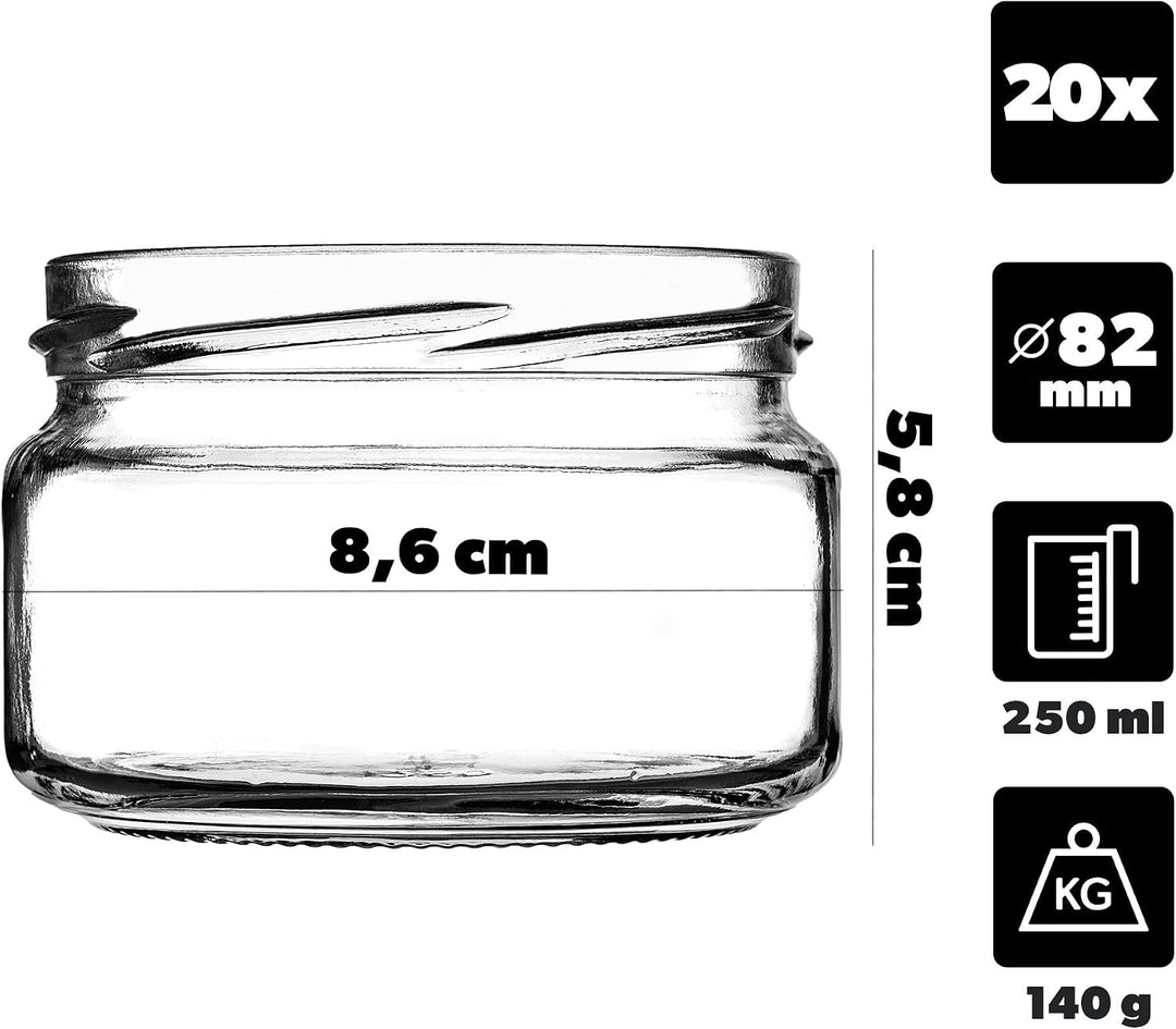 KADAX 20er Set Einmachgläser 250ml TO82 Essiggurken, Marmeladengläser Vorratsgläser Mason Jar mit Sc