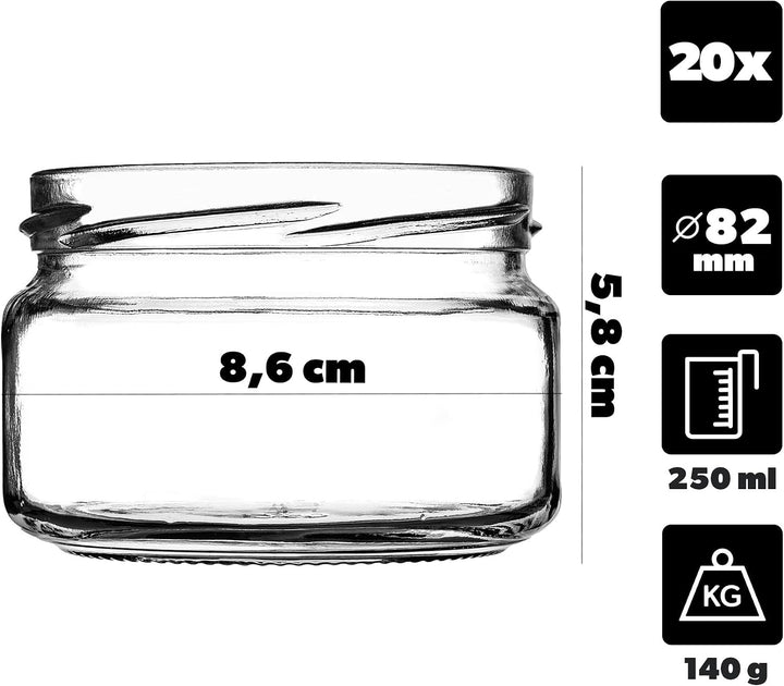 KADAX 20er Set Einmachgläser 250ml TO82 Essiggurken, Marmeladengläser Vorratsgläser Mason Jar mit Sc