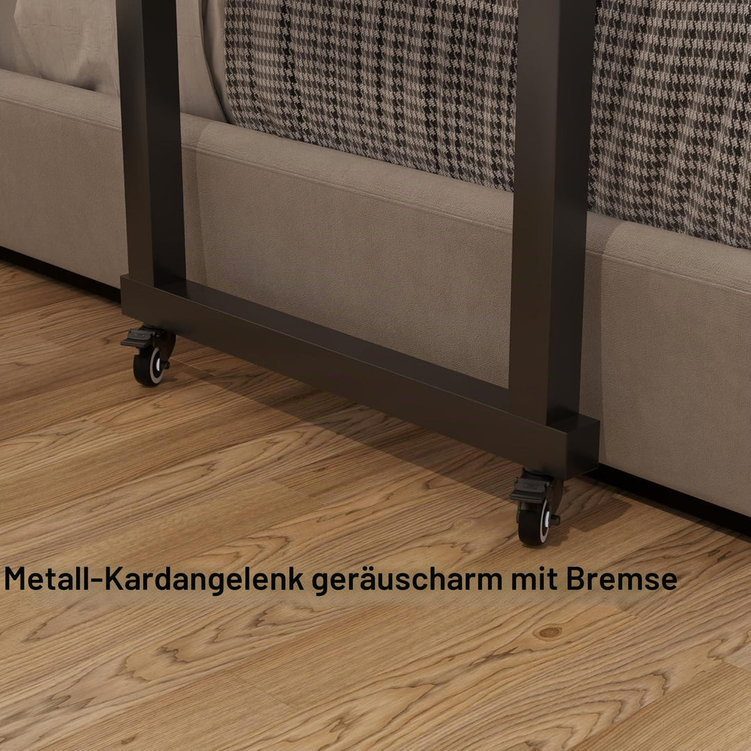 LINGMI Betttisch mit Rollen, Betttisch mit Rollen, höhenverstellbar, Laptop-Tisch, Queen-Size-Bett,