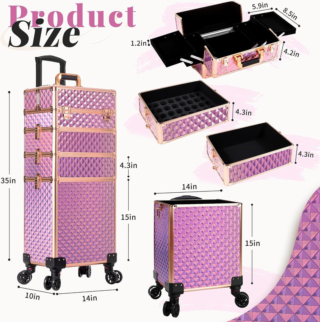 Arous 4-in-1 Professioneller Make-up-Zugkoffer, multifunktionaler Kosmetikwagen mit 360° drehbaren R