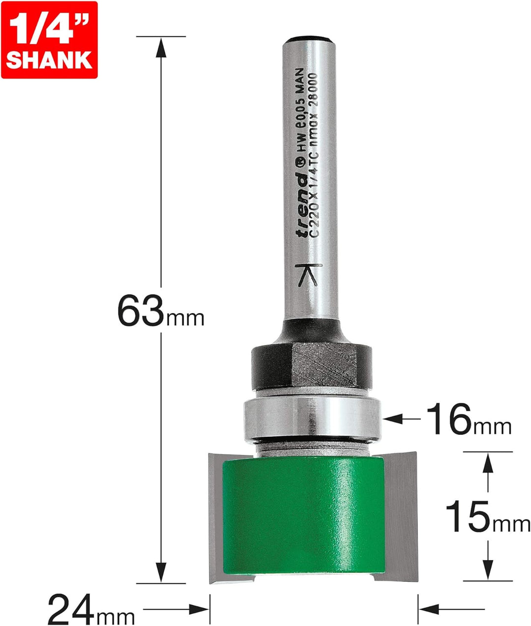 Trend Fräser für Rahmen/Türen mit anschwellendem Streifen, 15 mm x 6,4 mm (1/4 Zoll)