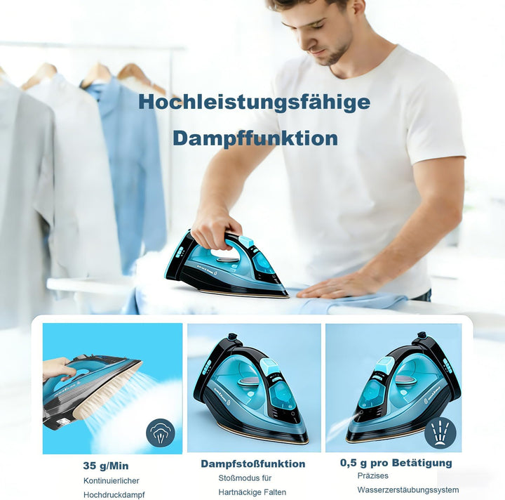 Bügeleisen, Dampfbügeleisen Kabelloses für Kleidung Handbügeleisen Iron Blau, Blau