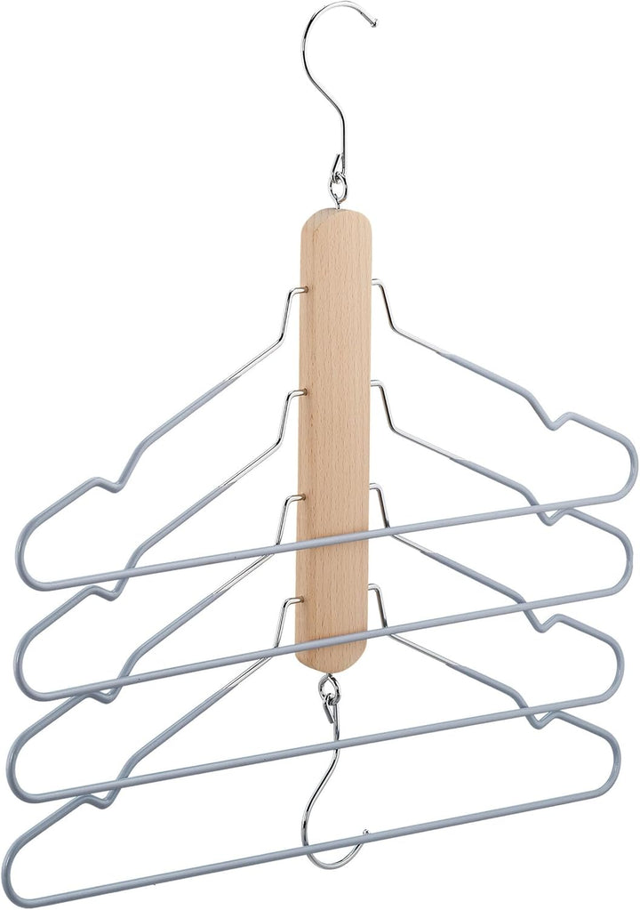 Relaxdays Mehrfach Kleiderbügel, platzsparend, 4 Hemdenbügel mit Hosensteg, Holz, Metall, Antirutsch