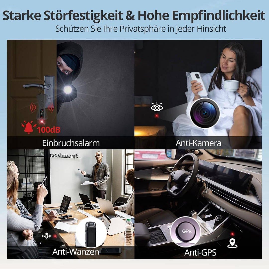 AI 7-in-1 Wanzen Detektor, Versteckte Kamera Detektor, RF Wireless GPS Tracker Finder, Abhörgerätede